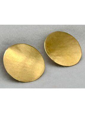 Very Large Brass Round Disc Statement Earrings for Pierced Ears Artisan Unsigned